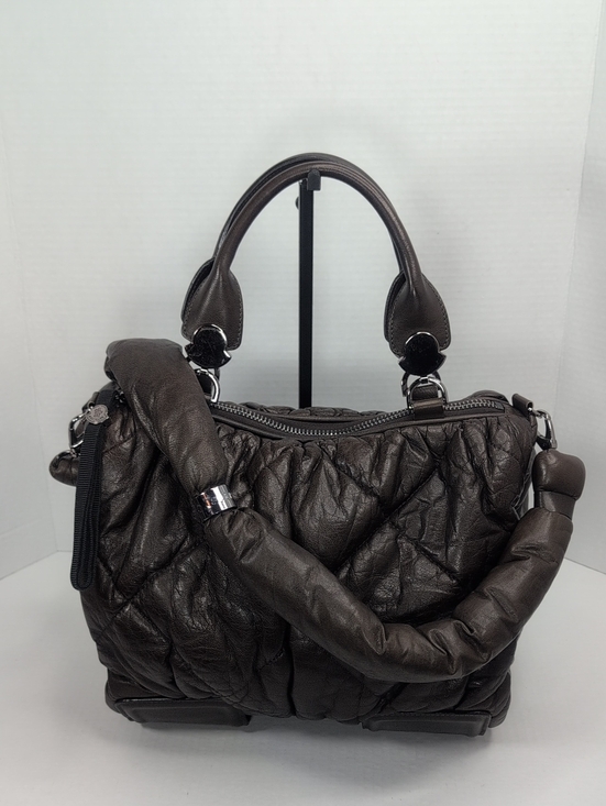 Moncler Handbags - Moncler Brown Quiled Leather Top-Handle Bag